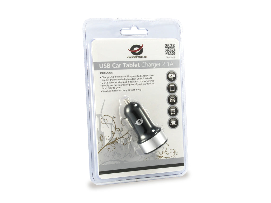 Conceptronic CUSBCAR2A chargeur d'appareils mobiles Tablette Argent Allume-cigare Auto