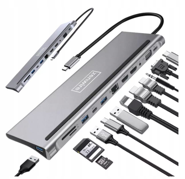STATION D'ACCUEIL HUB ADAPTATEUR USB-C 12-en-1 Station d'accueil 2x HDMI 4K ETHERNET RJ45 USB 3.0 SD M1 M2 M3 Zenwire BYL-2211