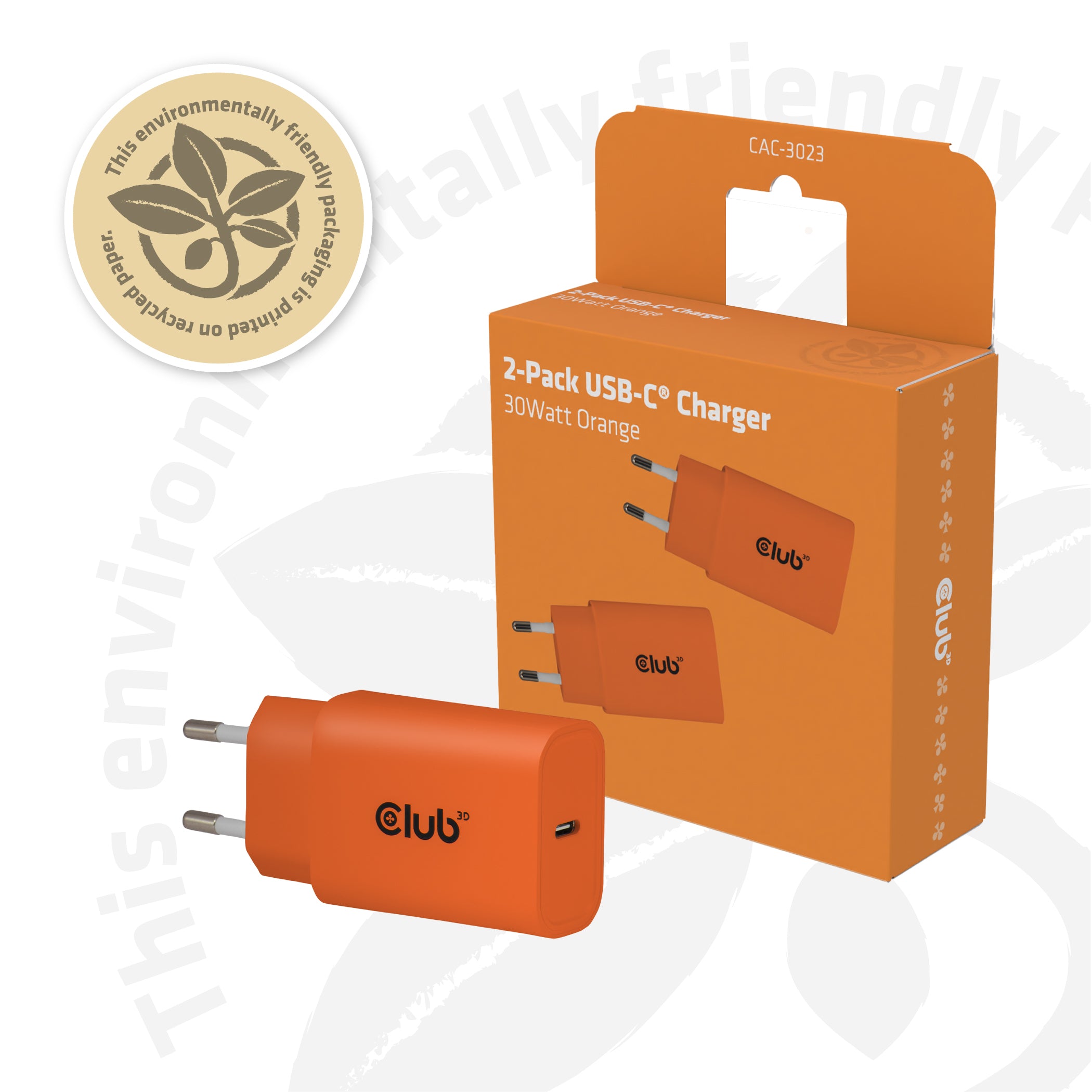 CLUB3D CAC-3023 chargeur d'appareils mobiles Smartphone, Universel Orange Secteur Charge rapide Intérieure