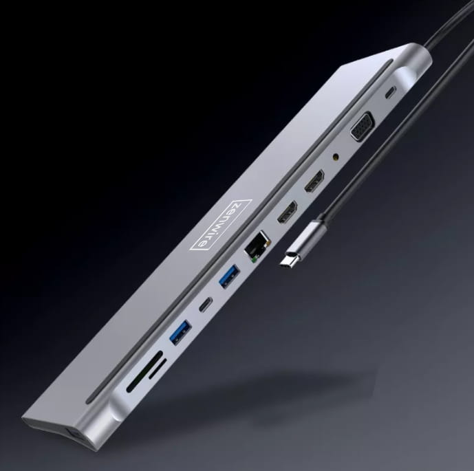 STATION D'ACCUEIL HUB ADAPTATEUR USB-C 12-en-1 Station d'accueil 2x HDMI 4K ETHERNET RJ45 USB 3.0 SD M1 M2 M3 Zenwire BYL-2211