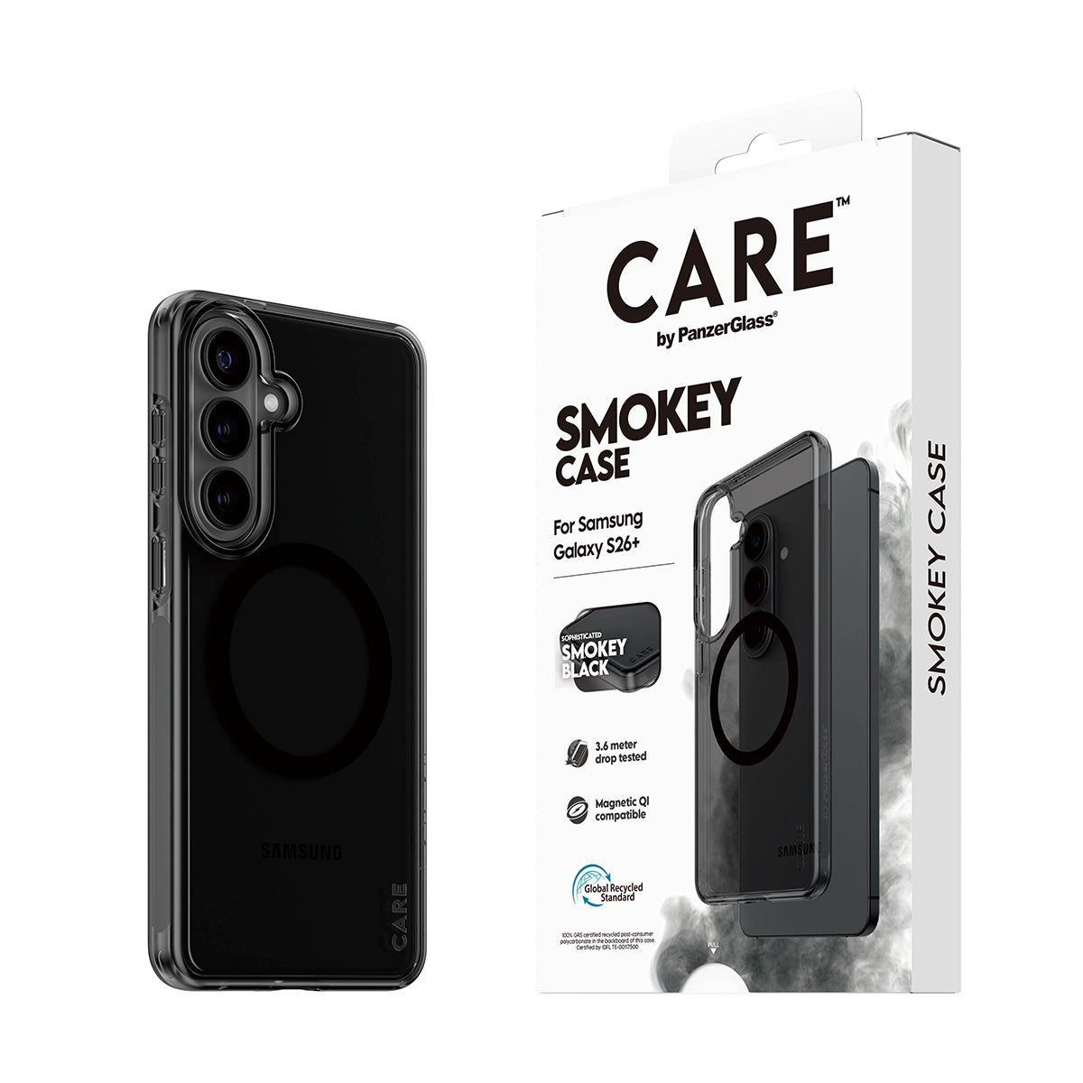 PanzerGlass CARE™ by ® Smokey Case w. Black Qi Samsung Galaxy S26+ coque de protection pour téléphones portables Housse Noir