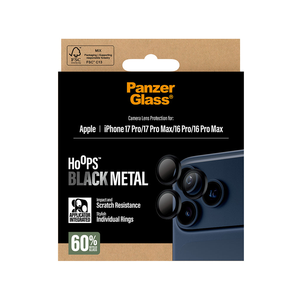 PanzerGlass ® Hoops® Camera Lens Protector Black iPhone 17 Pro | iPhone 17 Pro Max | iPhone 16 Pro | 16 Pro Max Protection d'écran transparent Apple 1 pièce(s)