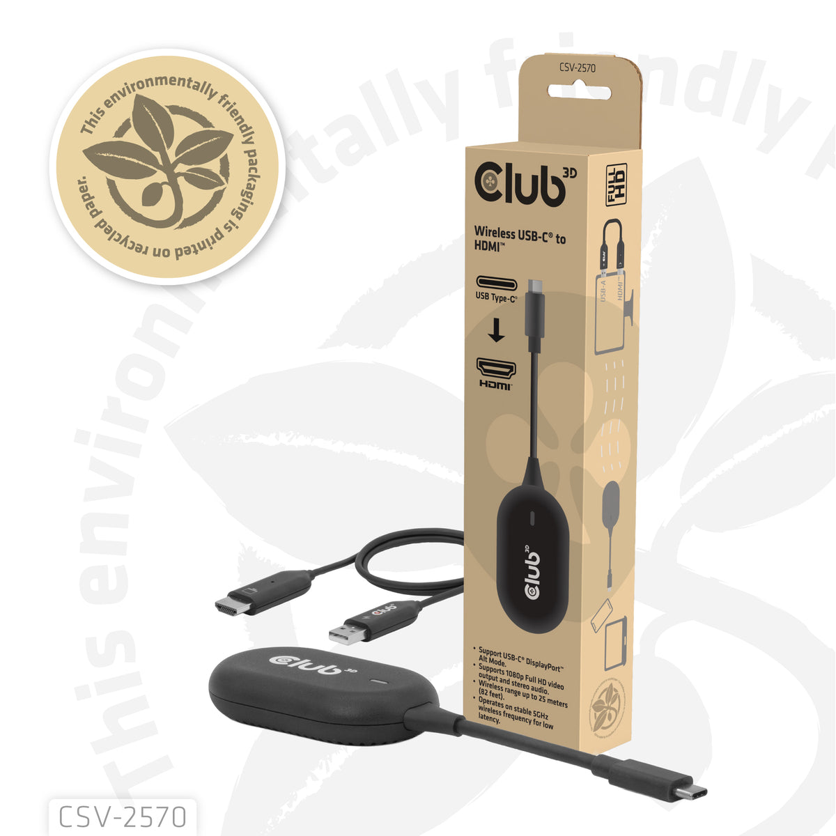 CLUB3D CSV-2570 Extension Audio/Vidéo Émetteur et Récepteur AV, Noir