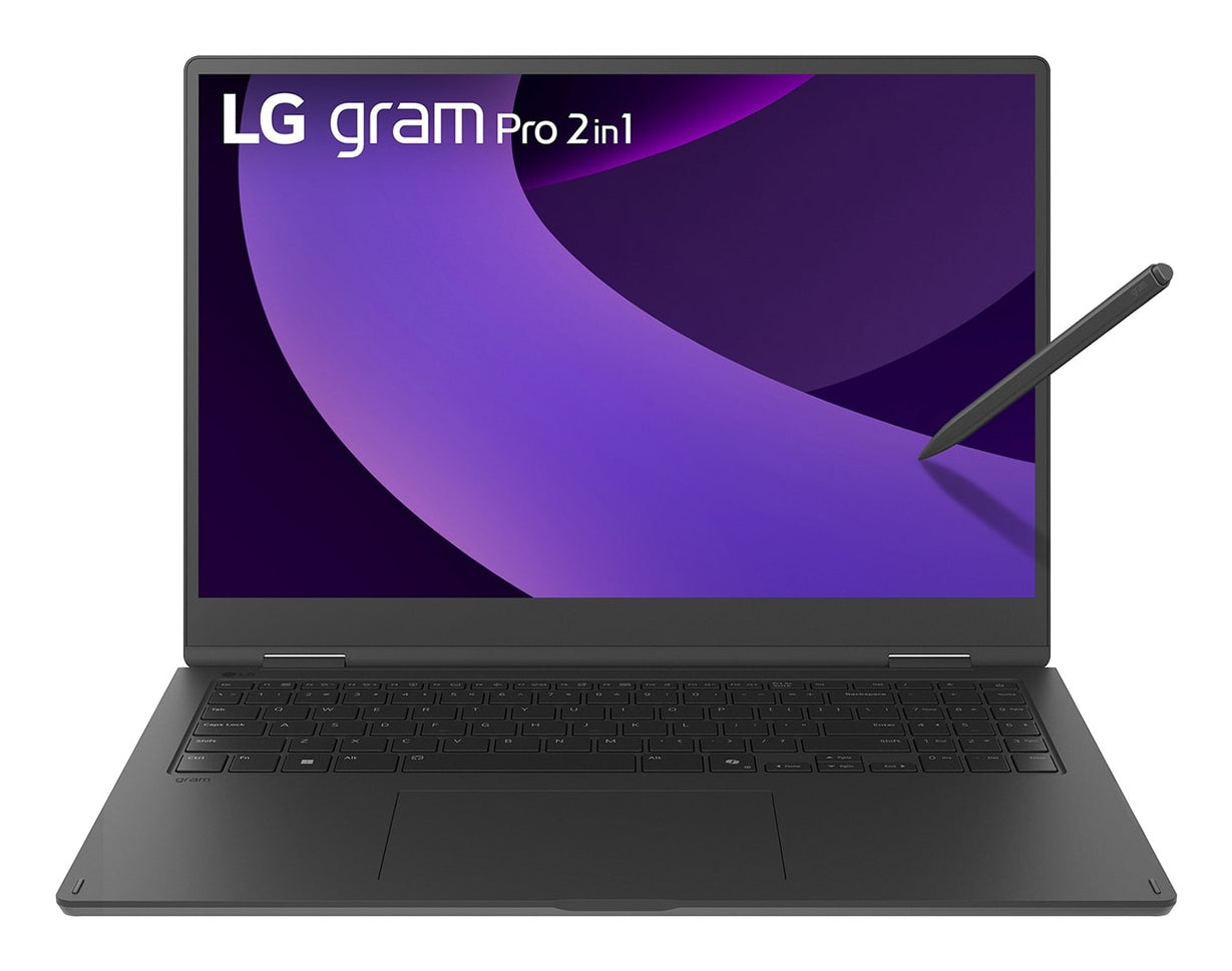 LG Gram Pro 16TB90TP Intel Core Ultra 7 255H Hybride (2-en-1) 40,6 cm (16") Écran tactile WQXGA+ 16 Go LPDDR5x-SDRAM 1 To SSD Wi-Fi 7 (802.11be) Windows 11 Pro Allemand Noir