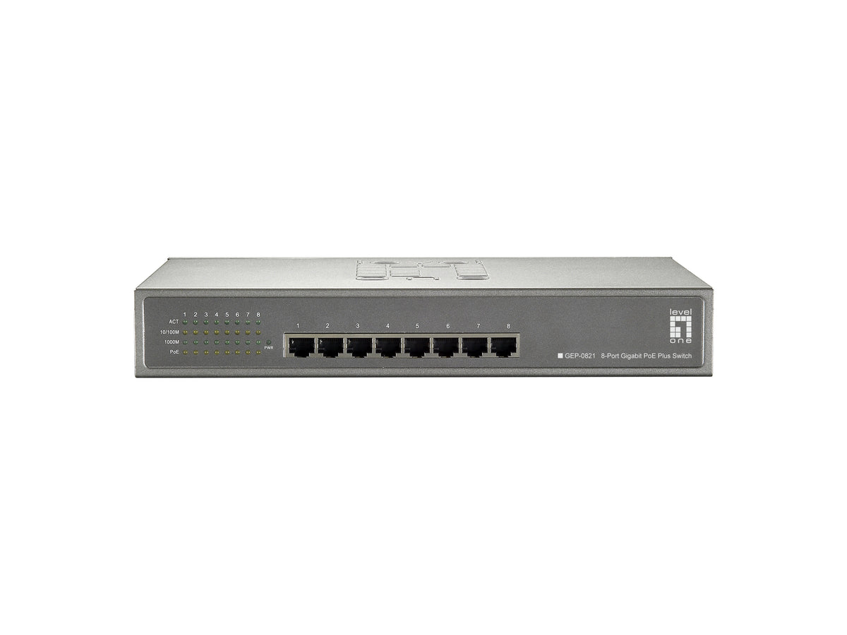 LevelOne GEP-0821 Commutateur Réseau Gigabit Ethernet PoE Gris