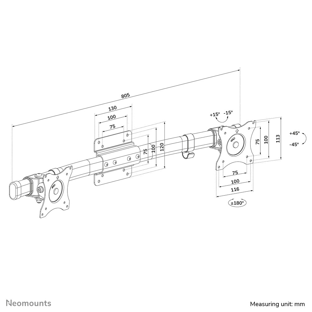 Neomounts FPMA-CB100BLACK Adaptateur pour 2 écrans avec barre transversale 10-27"