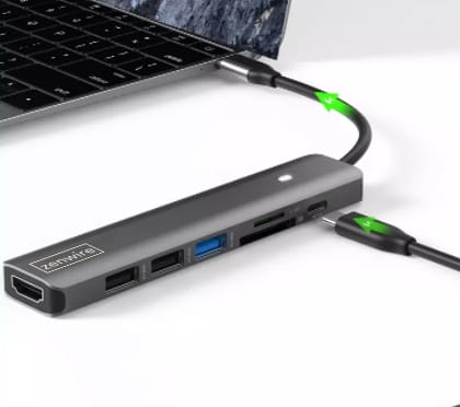 Hub adaptateur USB-C 7-en-1 HDMI 4K USB 3.0 SD PD compatible avec MacBook M1, M2 et M3 - LED Zenwire BS-HC703