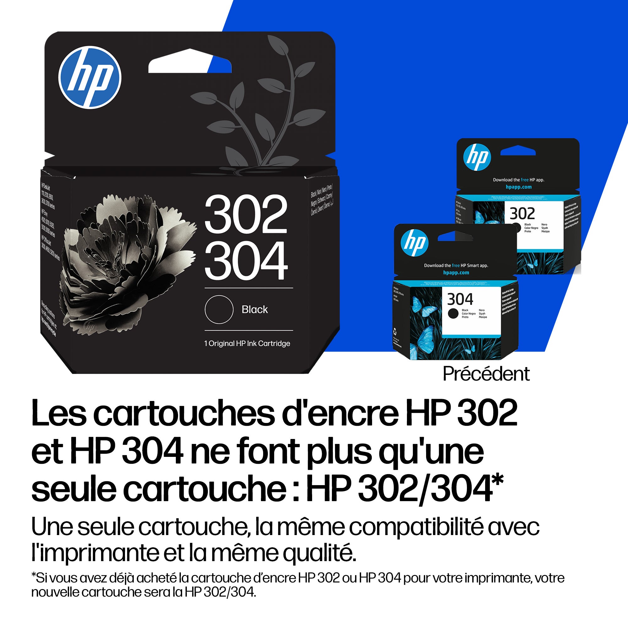 HP 302/304 Cartouche d’encre Combo Trois couleurs/Noir (pack de 2)