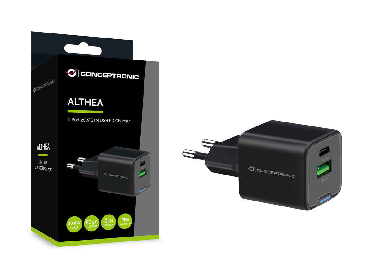 Conceptronic ALTHEA15B Chargeur Universel Secteur Charge Rapide, Noir