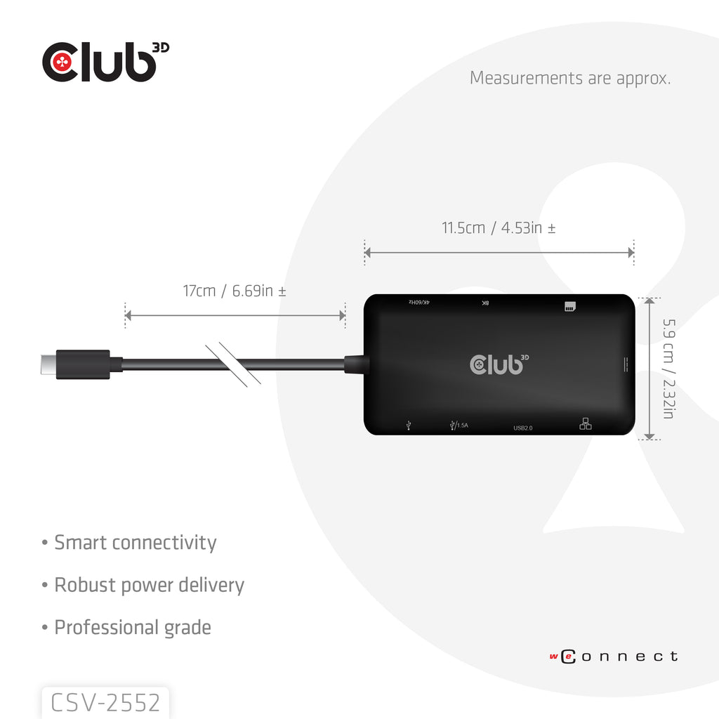 CLUB3D CSV-2552 Hub et Concentrateur USB Type-C 5000 Mbit/s, Noir