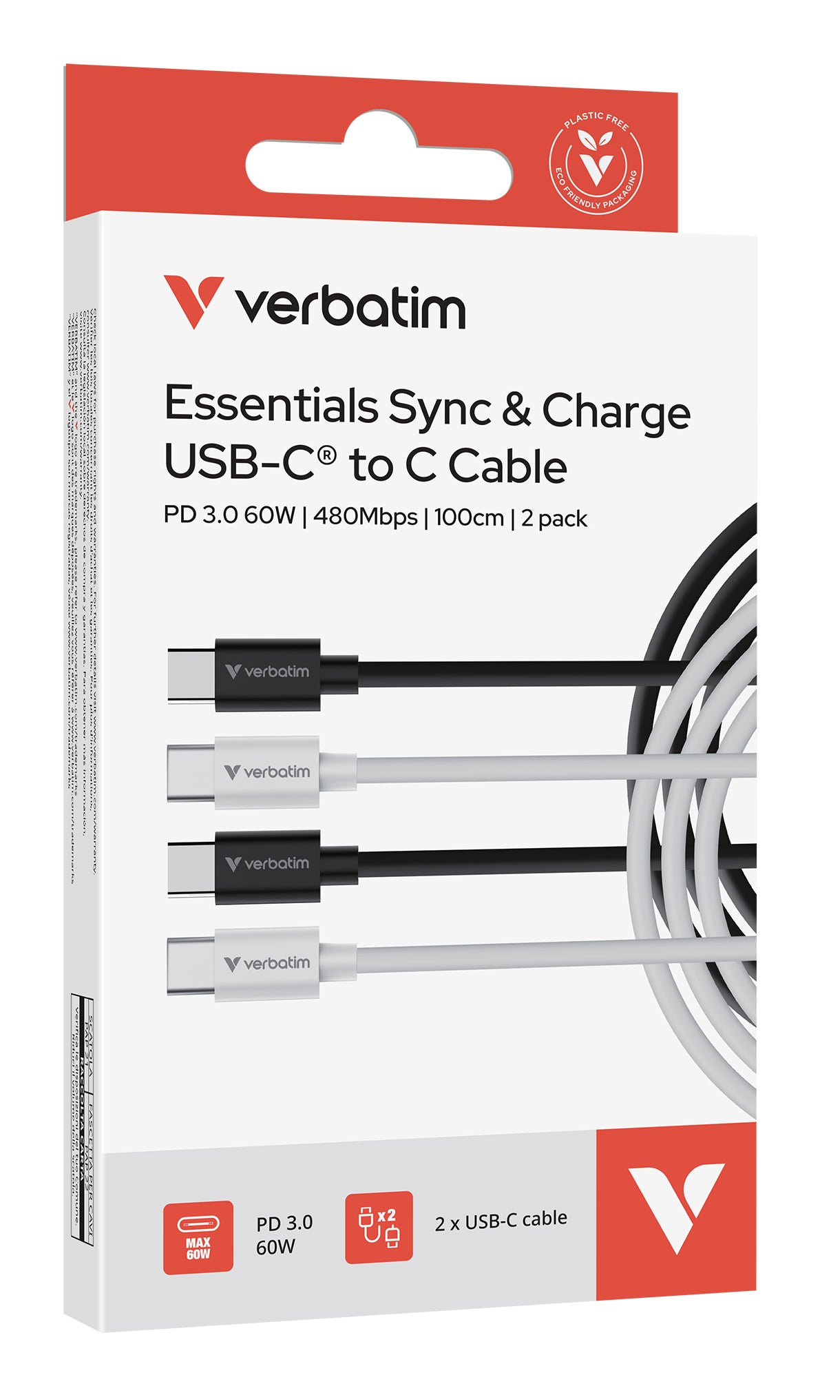 Verbatim 32391 Câble USB-C vers USB-C 2.0, 1 m, 60 W, 0,48 Gbit/s, Noir/Blanc
