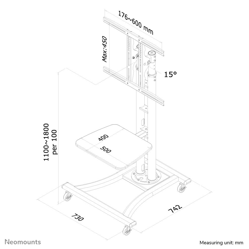Neomounts PLASMA-M1800E Vogn med hjul Fladt panel/AV-system 27-70