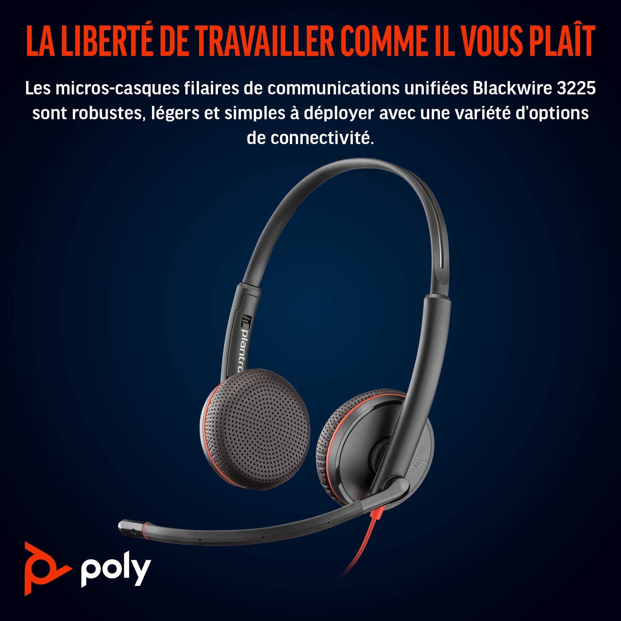 HP Poly Micro-casque stéréo USB-C Poly Blackwire 3225 + prise 3,5 mm + adaptateur USB-C/A (lot)