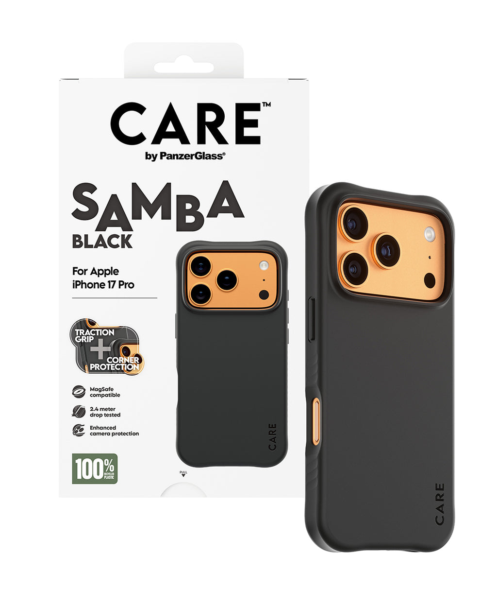 PanzerGlass CARE Samba Case Noir avec MagSafe pour iPhone 17 Pro, Coque de Protection