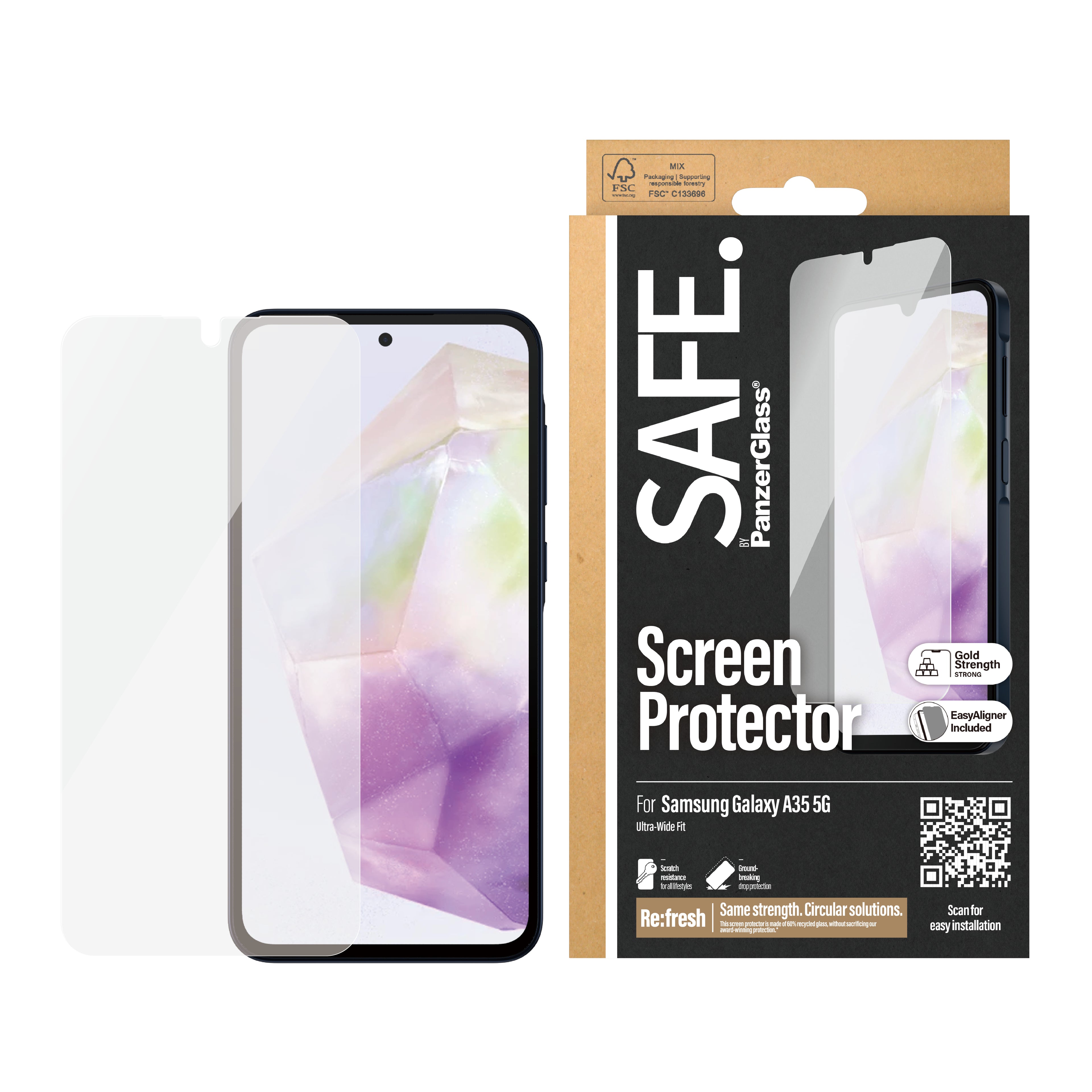 PanzerGlass SAFE. by ® Screen Protector Samsung Galaxy A35 5G | Ultra-Wide Fit w. EasyAligner Protection d'écran transparent 1 pièce(s)