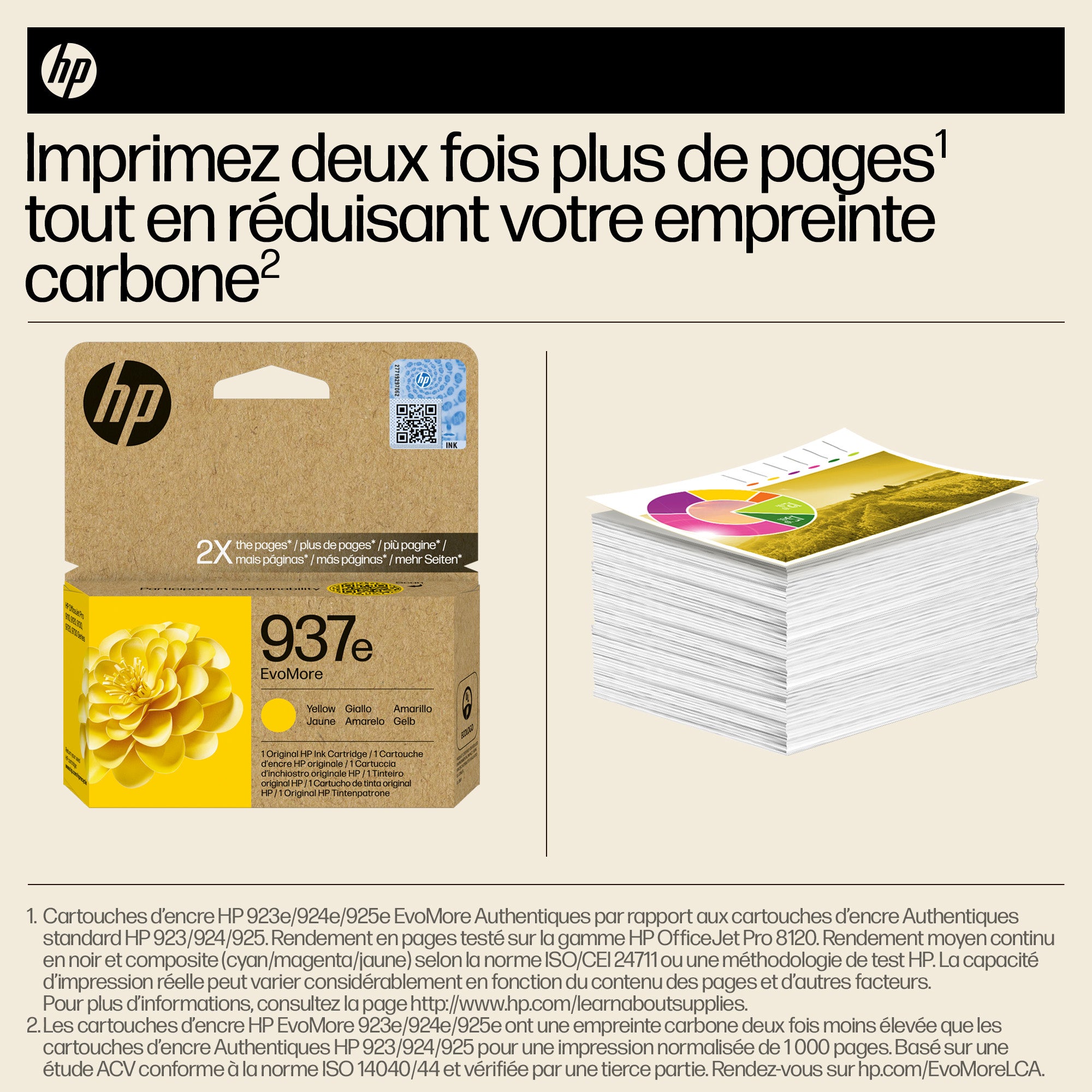 HP 937e Cartouche d’encre authentique Jaune EvoMore