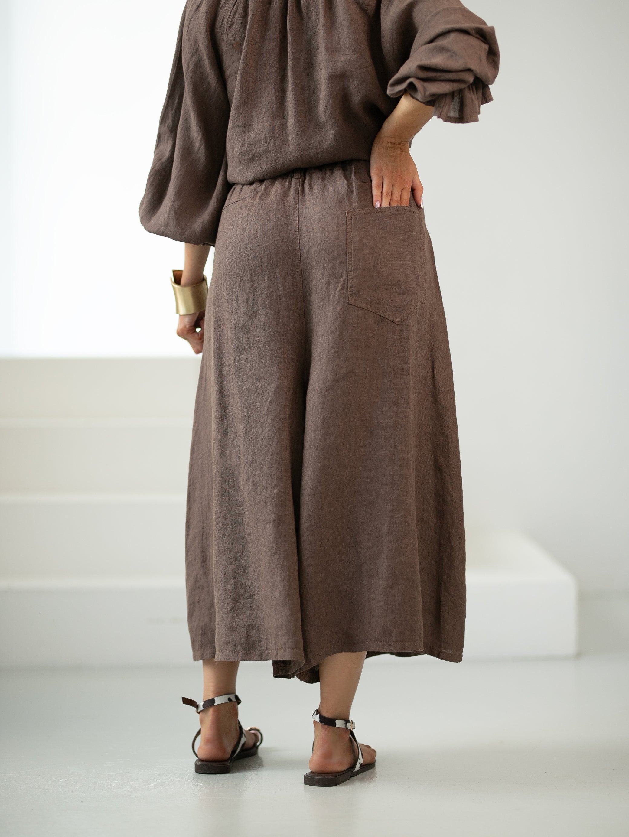 Pantalon-jupe 7/8 en lin - pantalon-jupe ample avec élastique à la taille