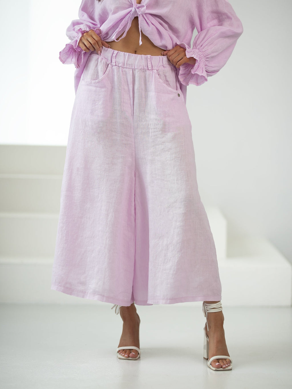 Pantalon-jupe 7/8 en lin - pantalon-jupe ample avec élastique à la taille