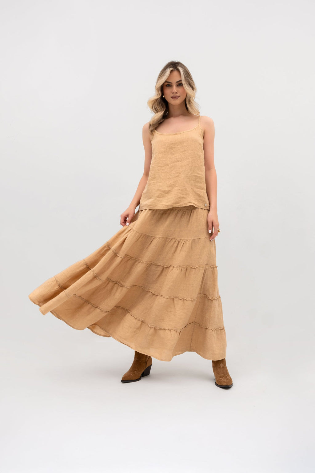 Haut en lin à bretelles pour femme - style bohème