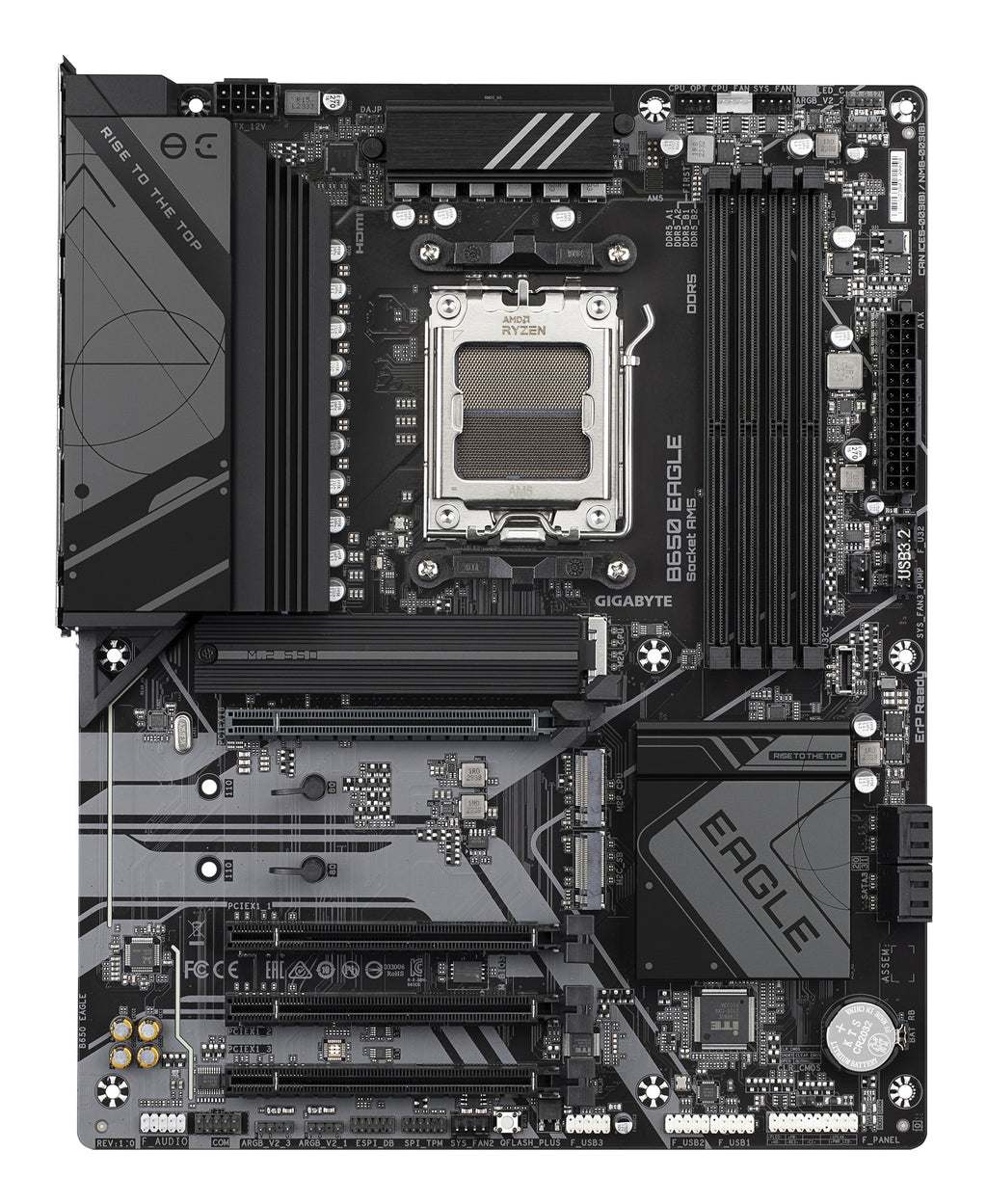GIGABYTE B650 EAGLE Carte mère - AMD Ryzen série 9000, VRM 12+2+2 phases, jusqu'à 7600 MHz DDR5 (OC), 1xPCIe 5.0 + 2xPCIe 4.0 M.2, LAN GbE, USB 3.2 Gen 2