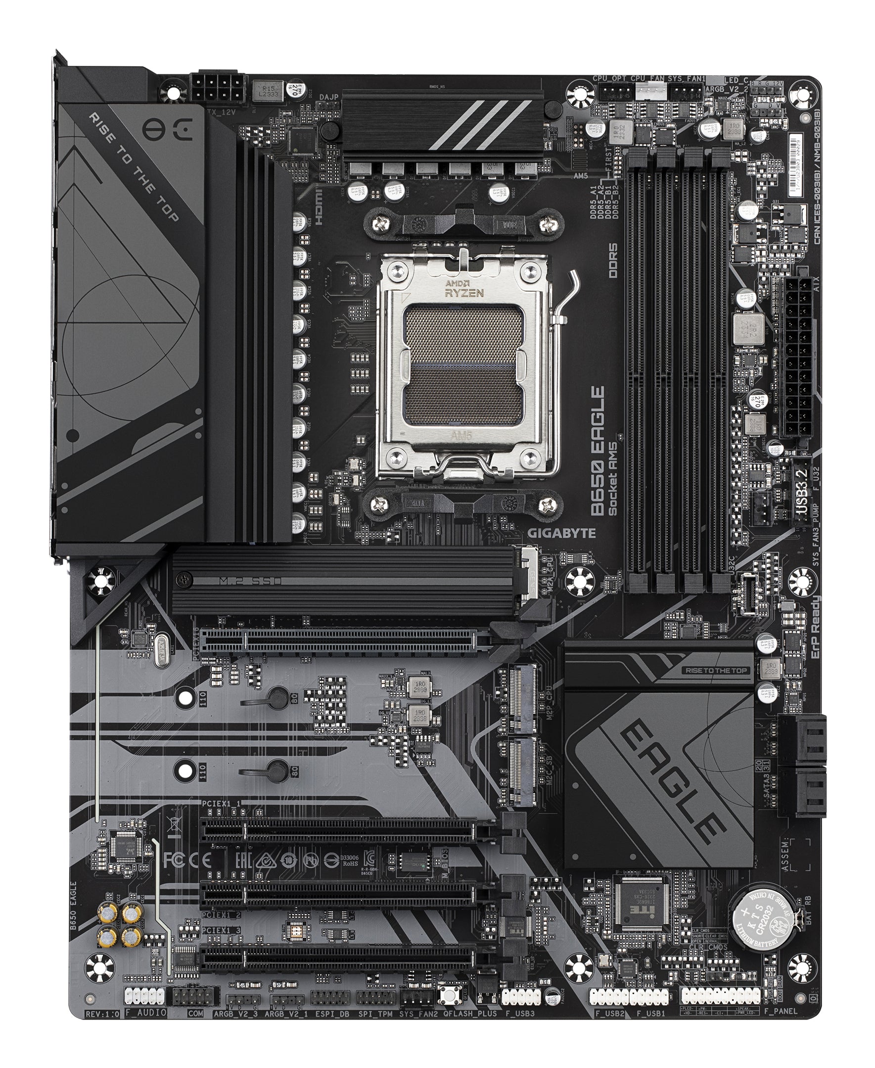 GIGABYTE B650 EAGLE Carte mère - AMD Ryzen série 9000, VRM 12+2+2 phases, jusqu'à 7600 MHz DDR5 (OC), 1xPCIe 5.0 + 2xPCIe 4.0 M.2, LAN GbE, USB 3.2 Gen 2