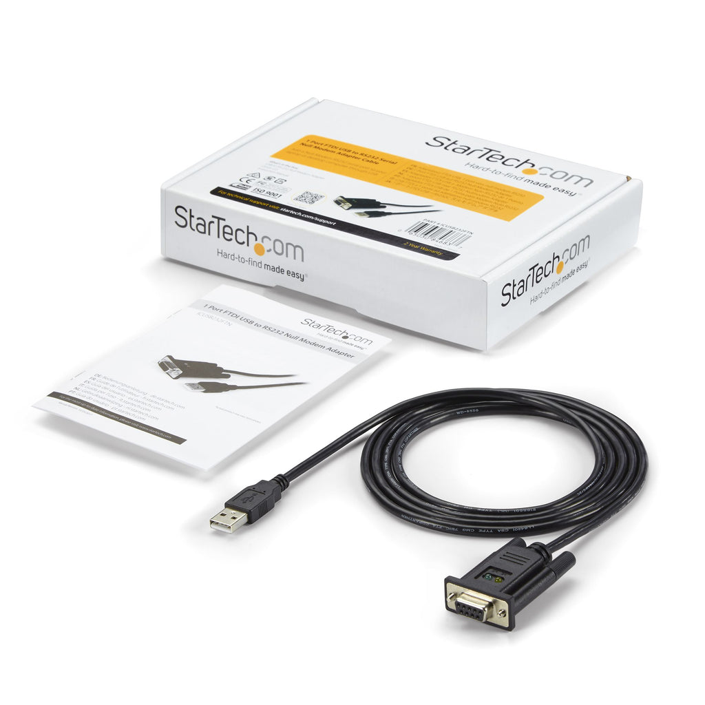 StarTech.com Câble Adaptateur USB vers RS232 Série - Câble DB9 Série DCE avec FTDI - Null Modem - USB 1.1 / 2.0 - Alimenté par Bus