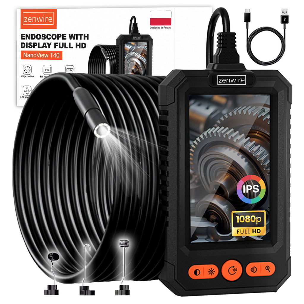 Caméra d'inspection d'atelier, endoscope pour conduits de moteur, Full HD, IPS, USB-C, 5 m, Zenwire T40
