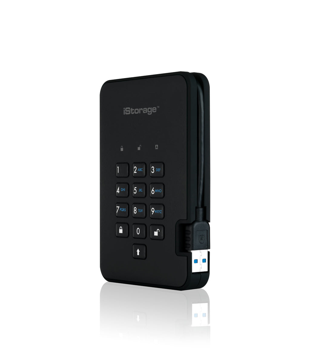 iStorage diskAshur2 256-bit 512GB USB 3.2 secure encrypted solid-state drive - Black IS-DA2-256-SSD-512-B - vue 3