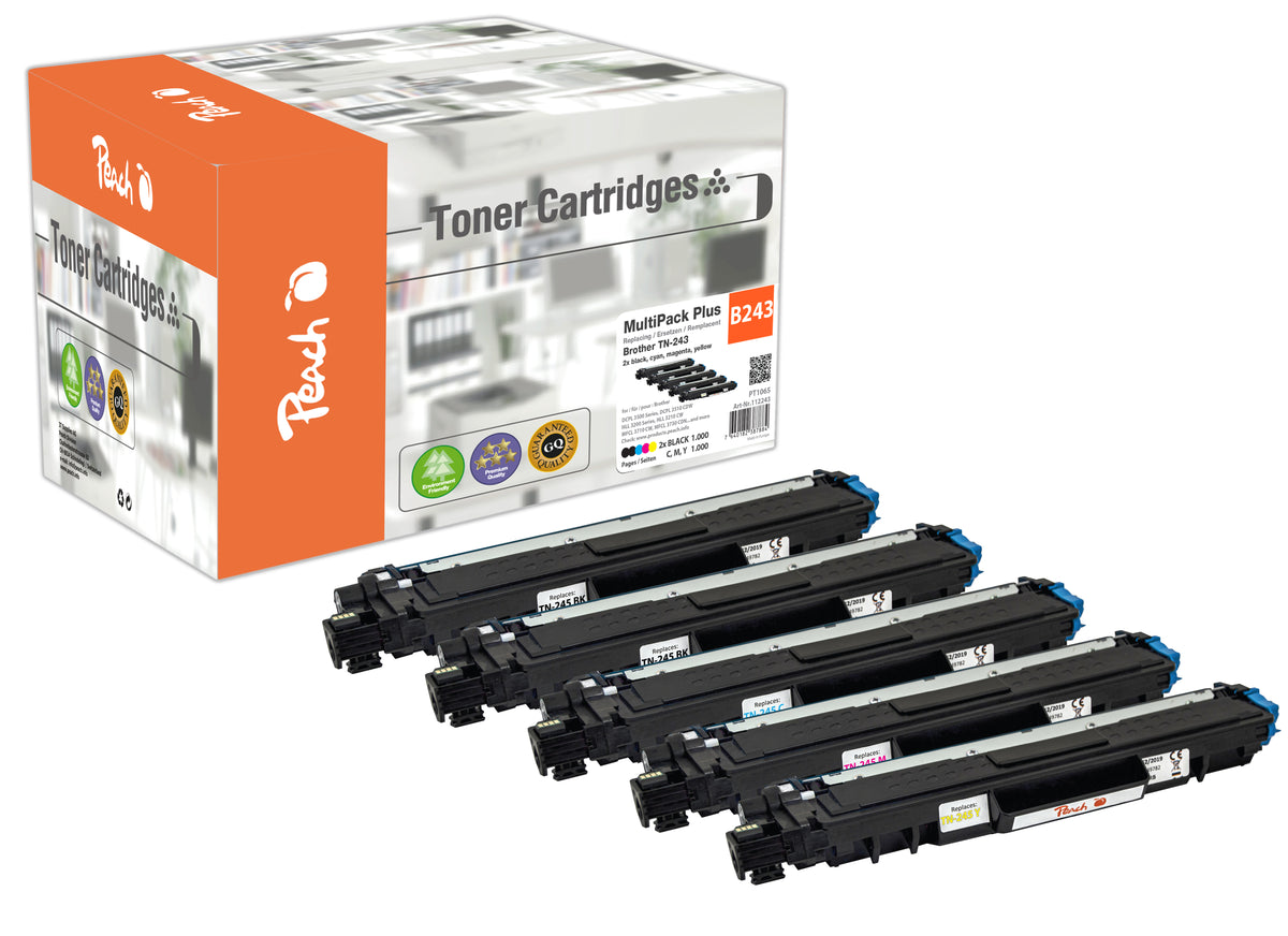 Peach PT1065 Cartouche de toner 5 pièce(s) Compatible Noir, Cyan, Magenta, Jaune