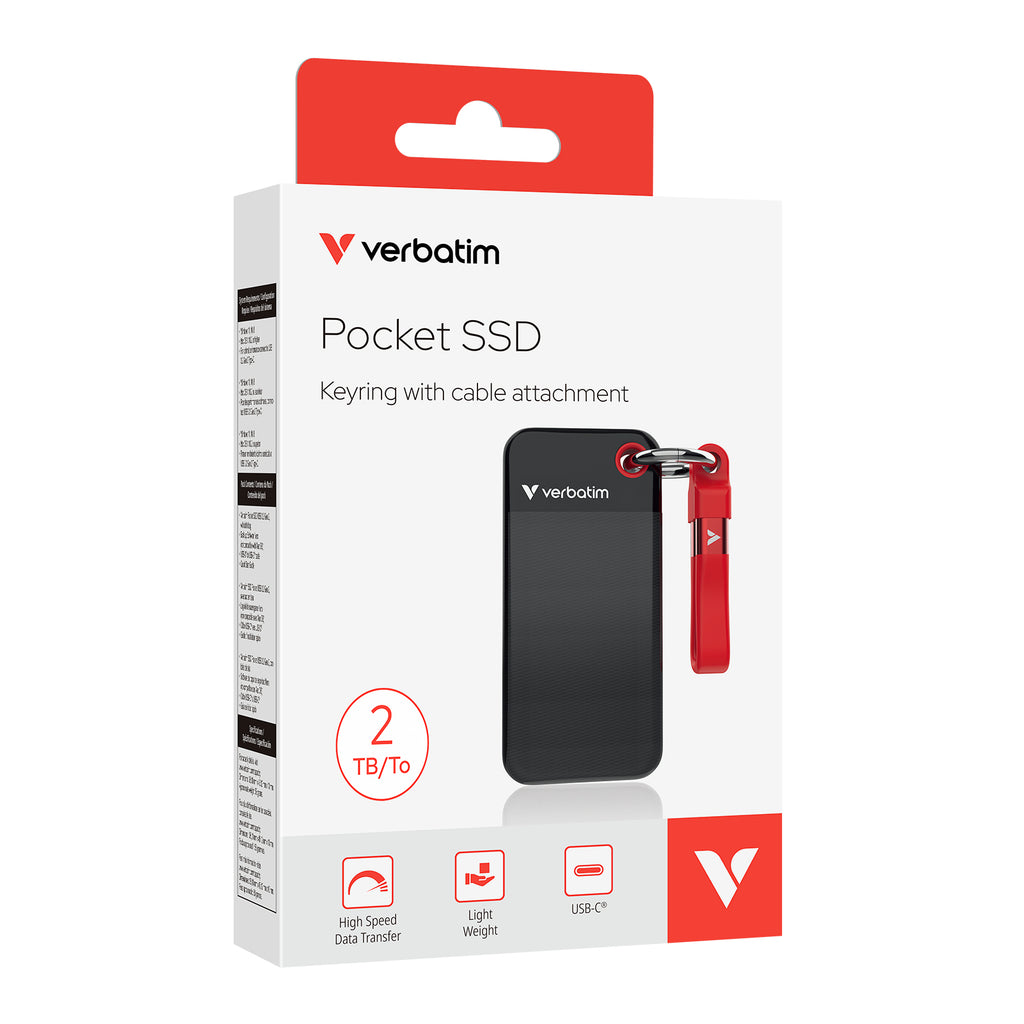 Verbatim Pocket SSD 2 To USB Type-C 3.2 Gen 2 (3.1 Gen 2) Noir, Rouge