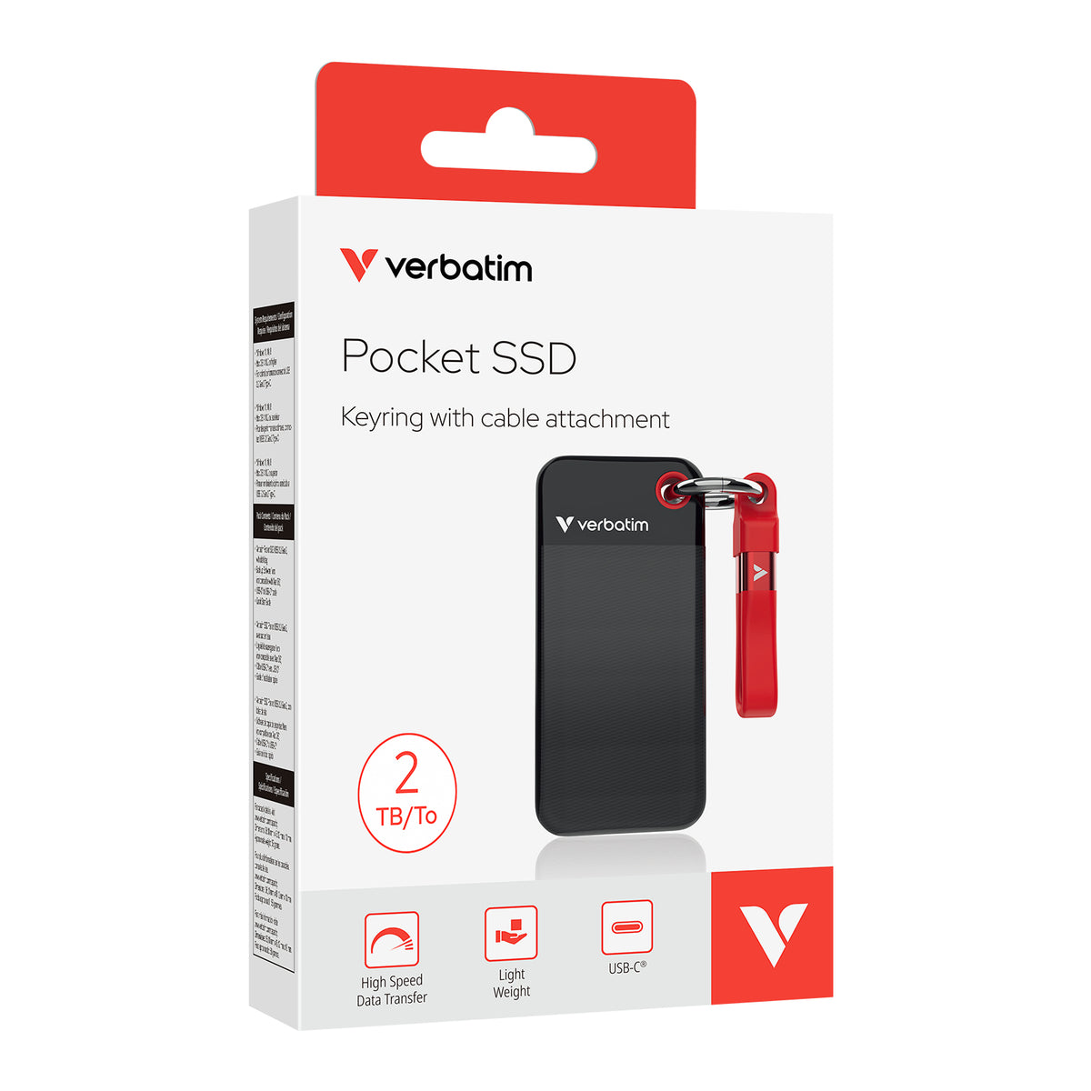 Verbatim Pocket SSD 2 To USB Type-C 3.2 Gen 2 (3.1 Gen 2) Noir, Rouge
