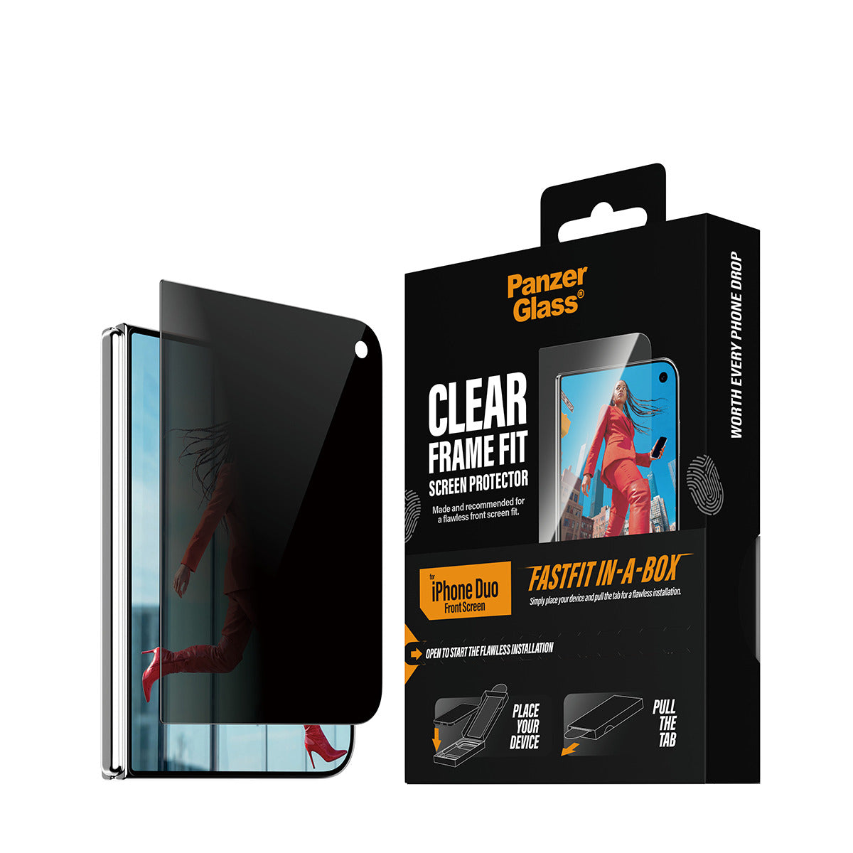 PanzerGlass ® 2-Way Privacy Front Screen Protector iPhone Duo | FRAME FIT w. FASTFIT IN-A-BOX Protection d'écran transpa