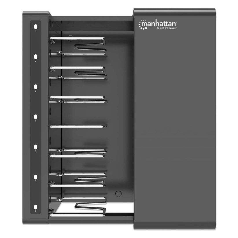 Manhattan Armoire de charge USB-C 65W de bureau 7 ordinateurs portables (jusqu’à 16"), compatible avec ordinateurs portables, iPads, MacBooks et autres appareils USB-C, compartiments 402×290×50 mm, câbles USB-C inclus, chariot, câbles d’alimentation EU/UK - vue 3