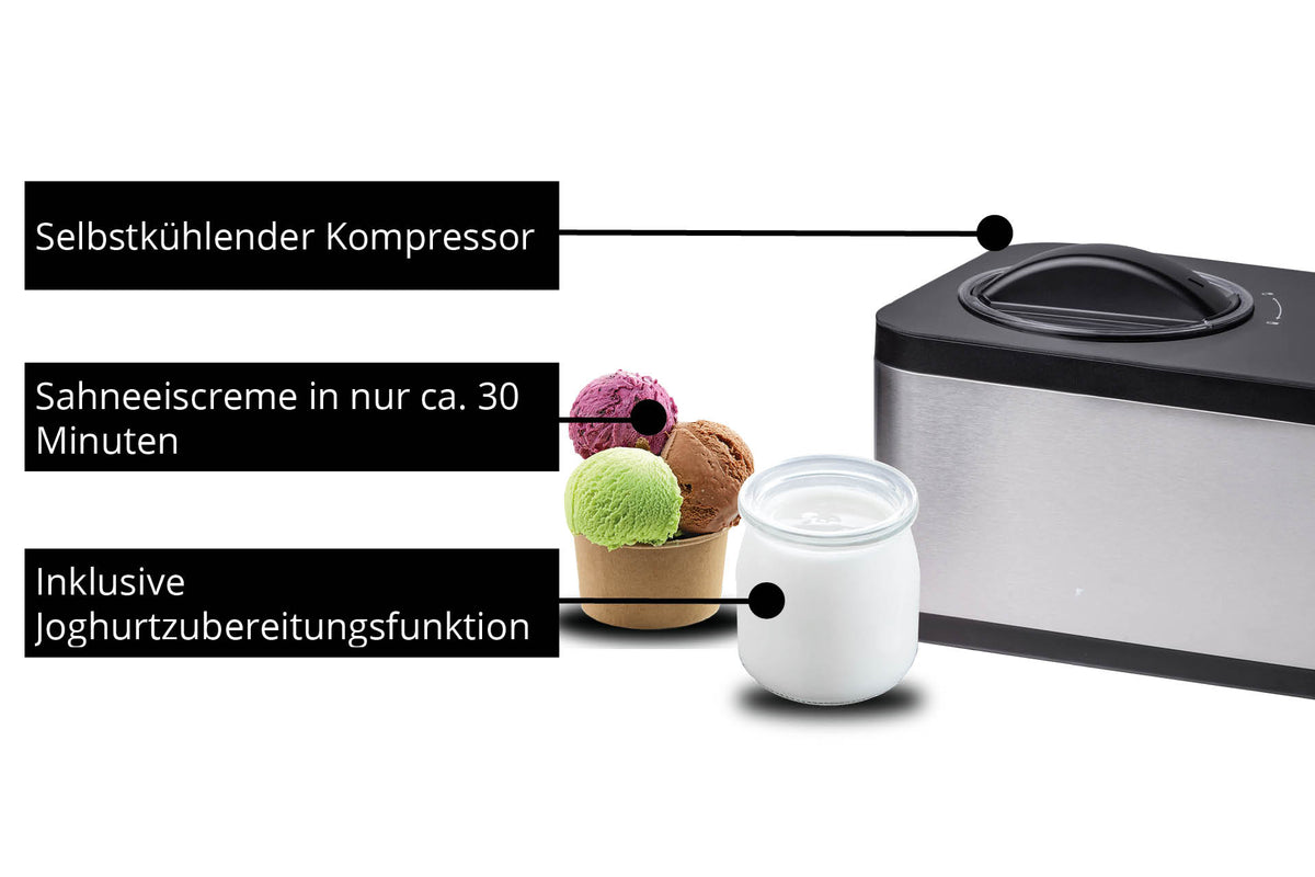 Unold 48826 Eismaschine & Joghurtbereiter EVA Kompressor ismaskine 1,5 L 120 W Sort, Rustfrit stål