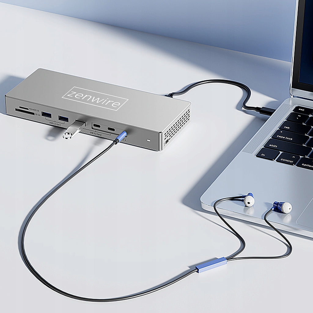 Station d'accueil USB-C 16-en-1 avec 2 ports HDMI 4K 60 Hz, DisplayPort 1.4, USB et prise SD  Zenwire  BS-HD1601