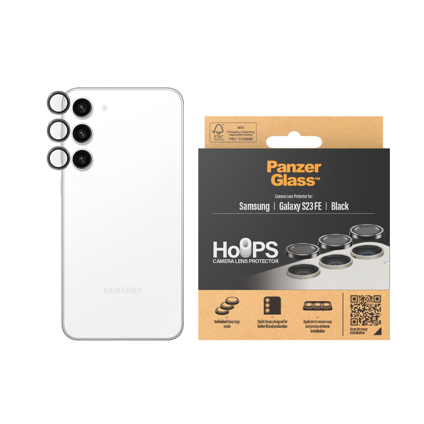 PanzerGlass ® Hoops® Camera Lens Protector Black Samsung Galaxy S23 FE Protection d'écran transparent 1 pièce(s)