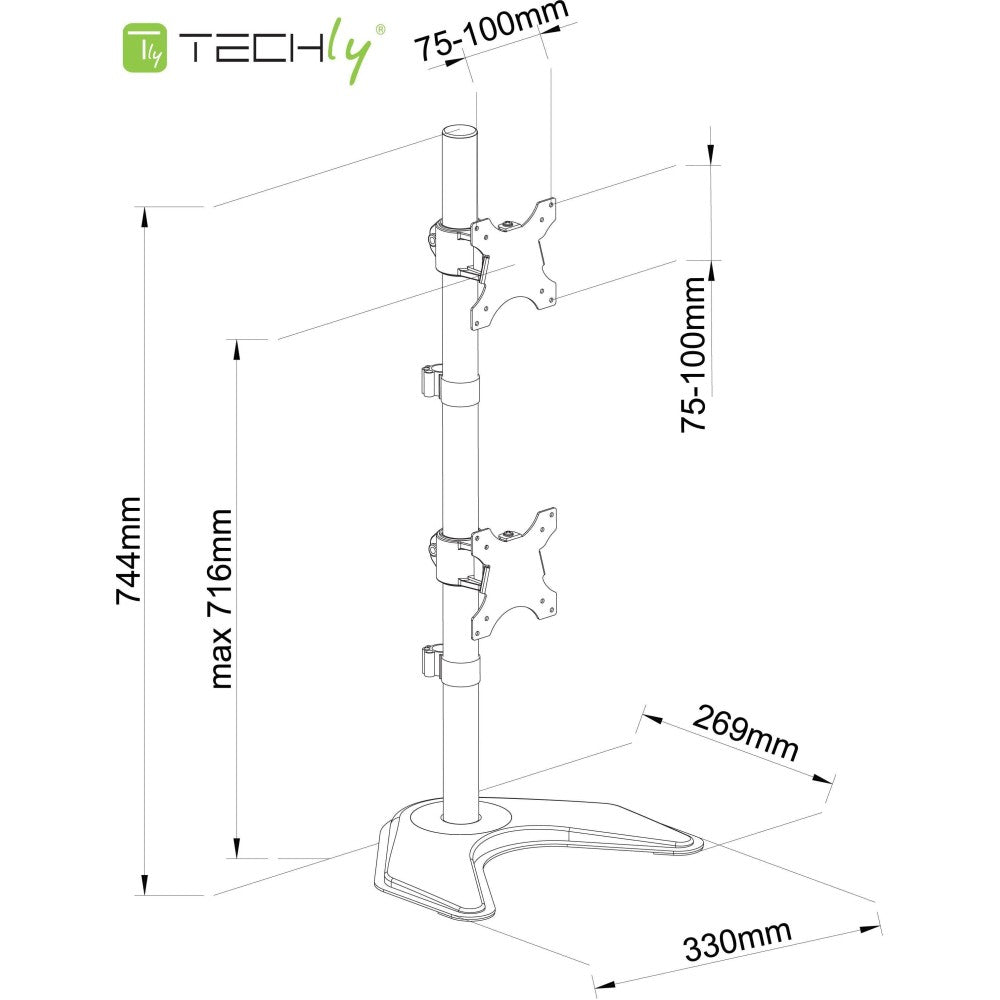 Techly ICA-LCD 2520V support d'écran plat pour bureau 68,6 cm (27") Noir