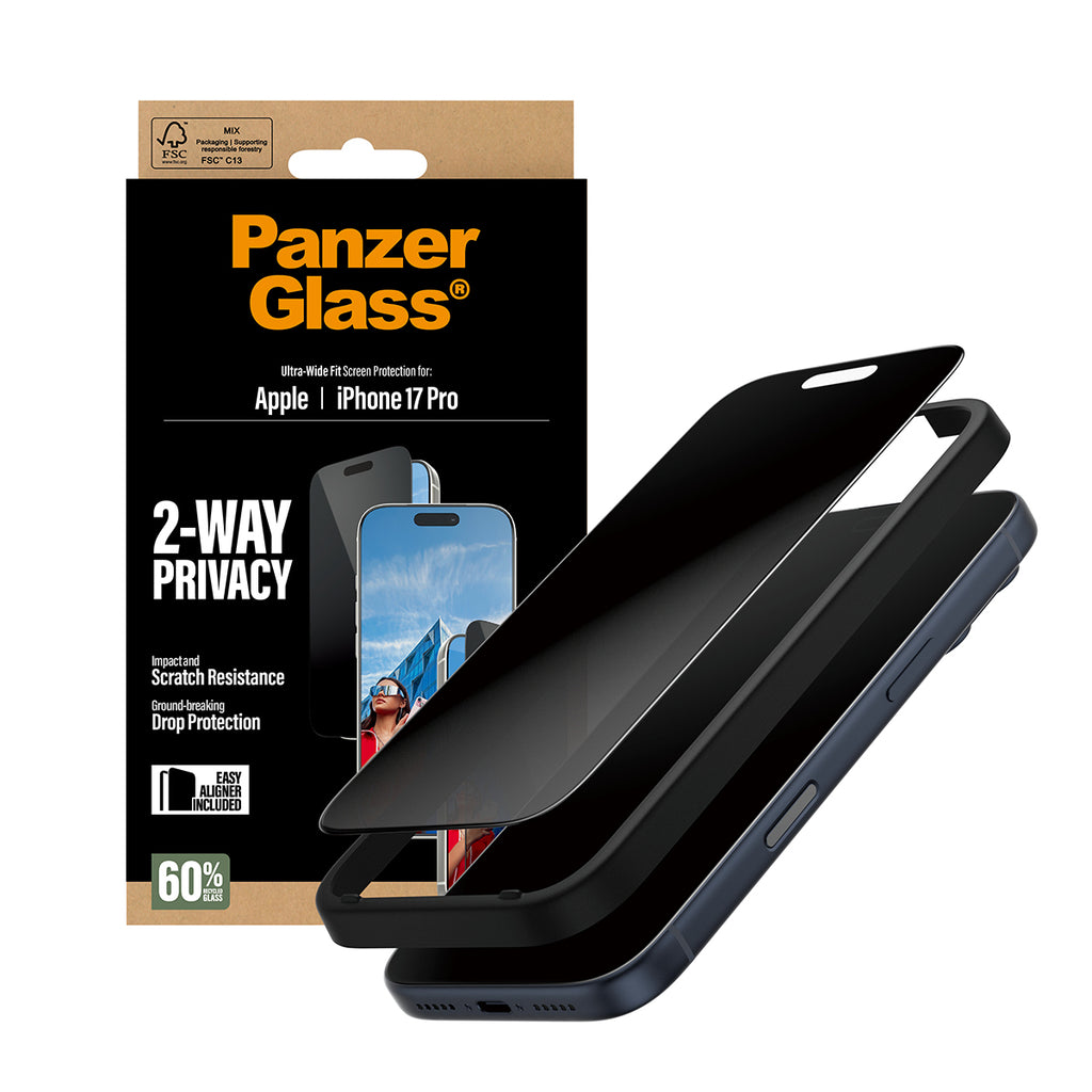 PanzerGlass ® 2-Way Privacy Screen Protector iPhone 17 Pro | Ultra-Wide Fit w. EasyAligner Protection d'écran transparent Apple 1 pièce(s)