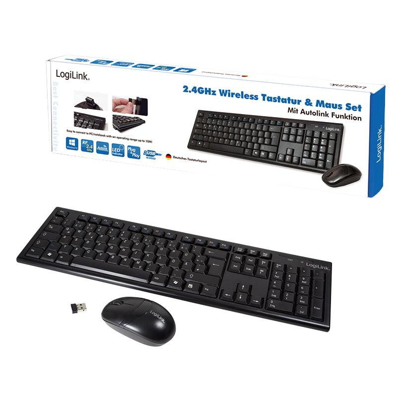 LogiLink ID0104 clavier Souris incluse Bureau RF sans fil QWERTZ Noir