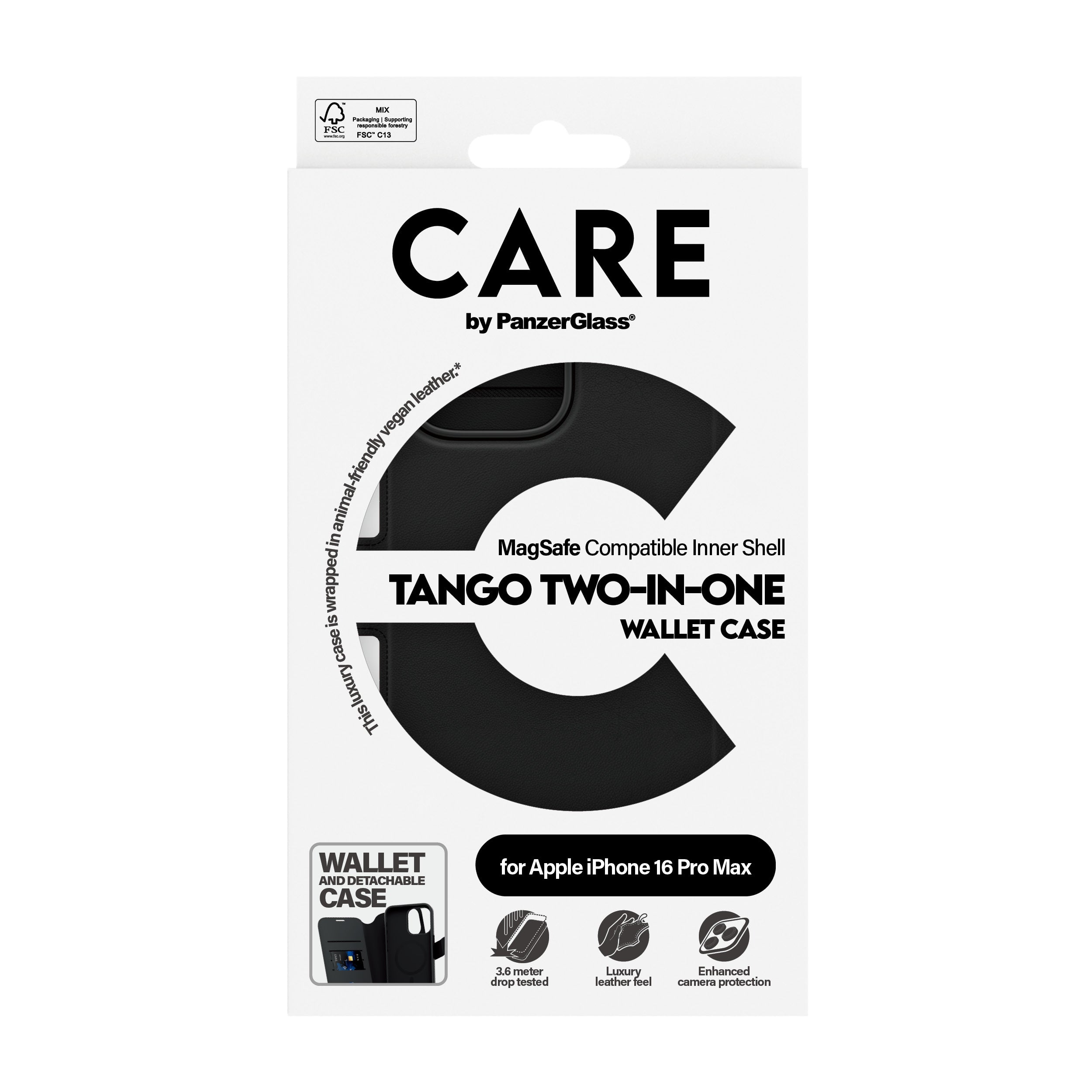 PanzerGlass CARE™ by ® Tango 2-in-1 Wallet Case w. MagSafe iPhone 16 Pro Max coque de protection pour téléphones portables Housse Noir
