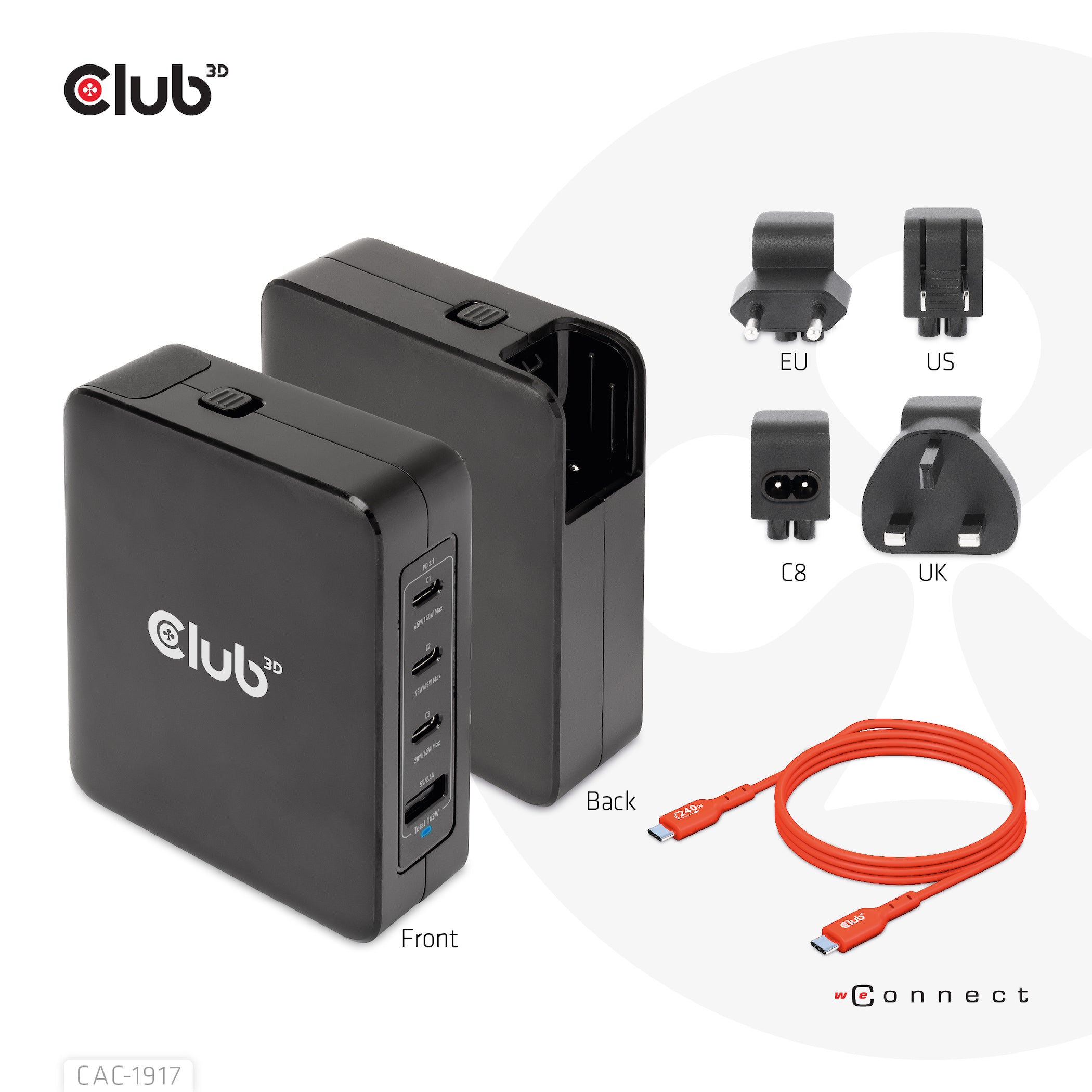 CLUB3D CAC-1917 chargeur d'appareils mobiles Universel Noir Secteur Charge rapide Intérieure