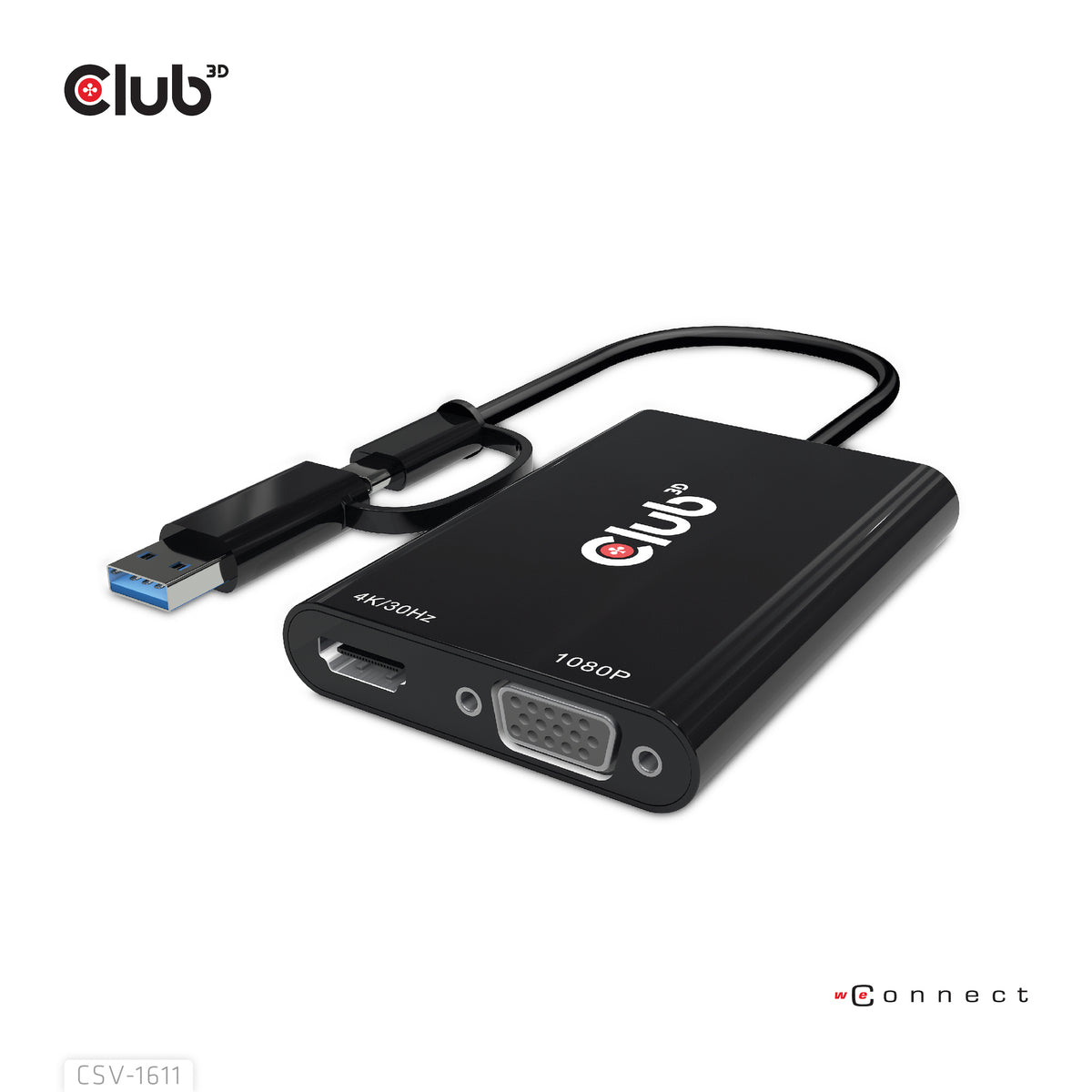 CLUB3D CSV-1611 Adaptateur Graphique USB 4K 3840 x 2160 pixels, Noir