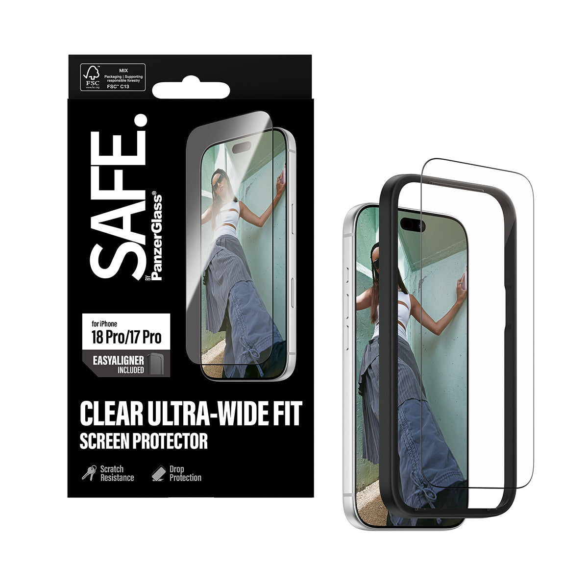 PanzerGlass SAFE. by ® Screen Protector iPhone 2026 Pro | 17 Pro | Ultra-Wide Fit w. EasyAligner Protection d'écran tran