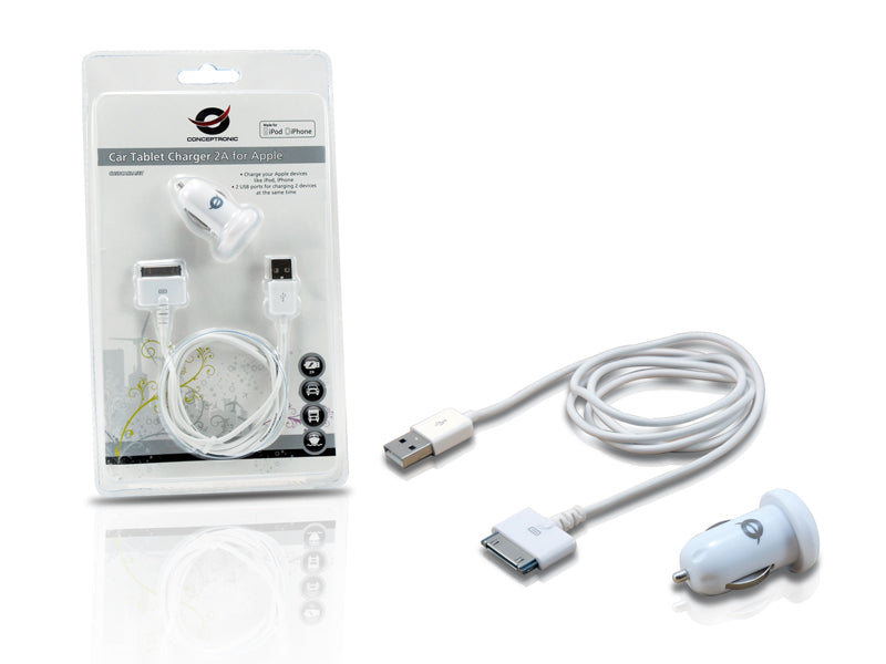 Conceptronic CUSBCAR2ASET chargeur d'appareils mobiles MP3, MP4, Smartphone, Tablette Blanc Allume-cigare Auto