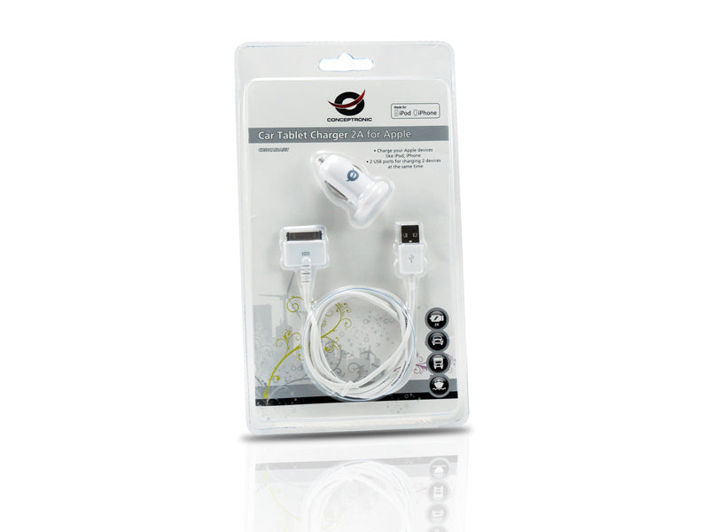 Conceptronic CUSBCAR2ASET chargeur d'appareils mobiles MP3, MP4, Smartphone, Tablette Blanc Allume-cigare Auto