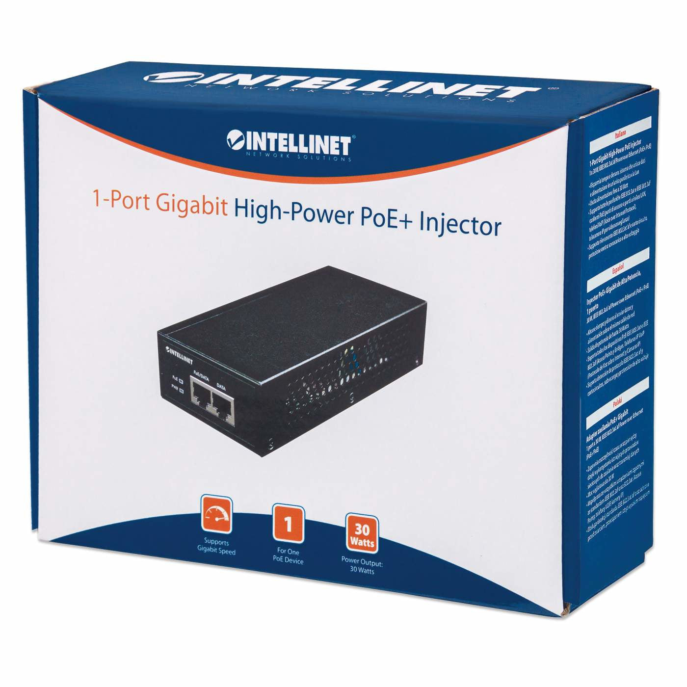Intellinet Injecteur PoE+ Gigabit haute puissance, 1 port 30 W, IEEE 802.3at/af, Alimentation par Ethernet, Power Over Ethernet, garantie de 3 ans