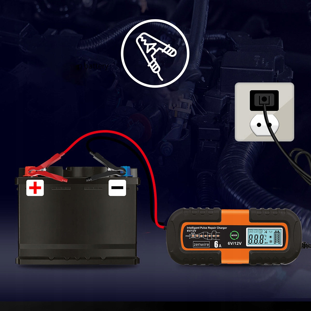 Chargeur-redresseur de batterie de voiture avec fonction de réparation AGM 6 V / 12 V Zenwire JMD-6S
