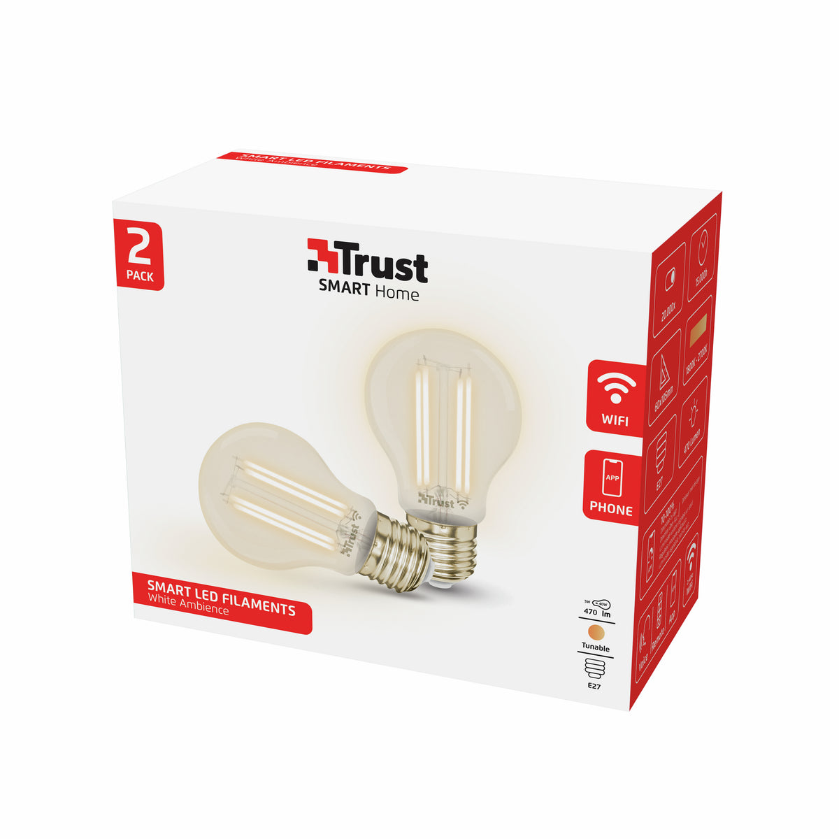 Trust 71300 Ampoule Intelligente Wi-Fi, Éclairage Connecté, Lot de 2