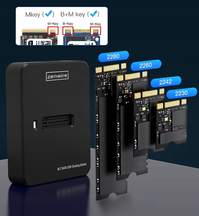 Adaptateur SSD M.2 NVMe PCIe/SATA NGFF, boîtier de disque M.2, USB-C 10 Gbit/s, Zenwire SD-03