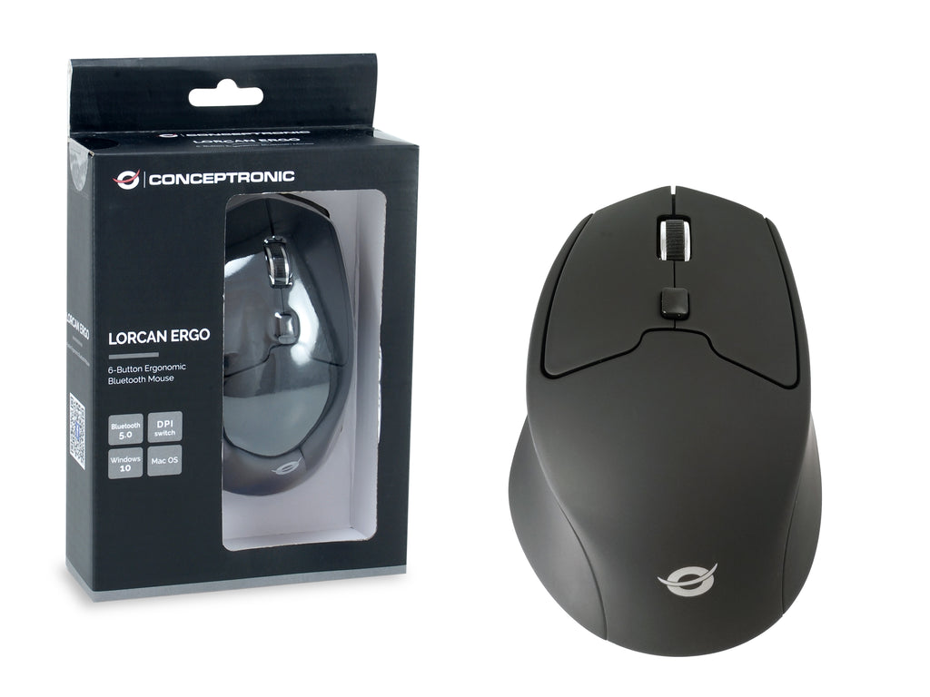 Conceptronic LORCAN02B Souris Ergonomique Bluetooth Optique 1600 DPI pour Droitier